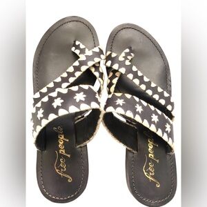 Free People Bella Caia Crochet Slide Sandals Cream Star Print